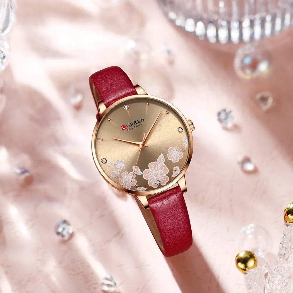 CURREN Top Brand Luxury Ladies Watches Casual Leather Clock Ultra thin Waterproof Quartz Watch Women Fashion Bracelet Wristwatch