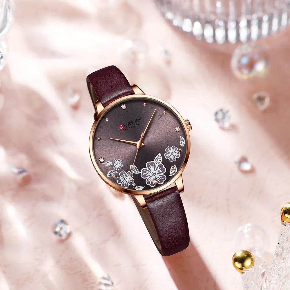 CURREN Top Brand Luxury Ladies Watches Casual Leather Clock Ultra thin Waterproof Quartz Watch Women Fashion Bracelet Wristwatch