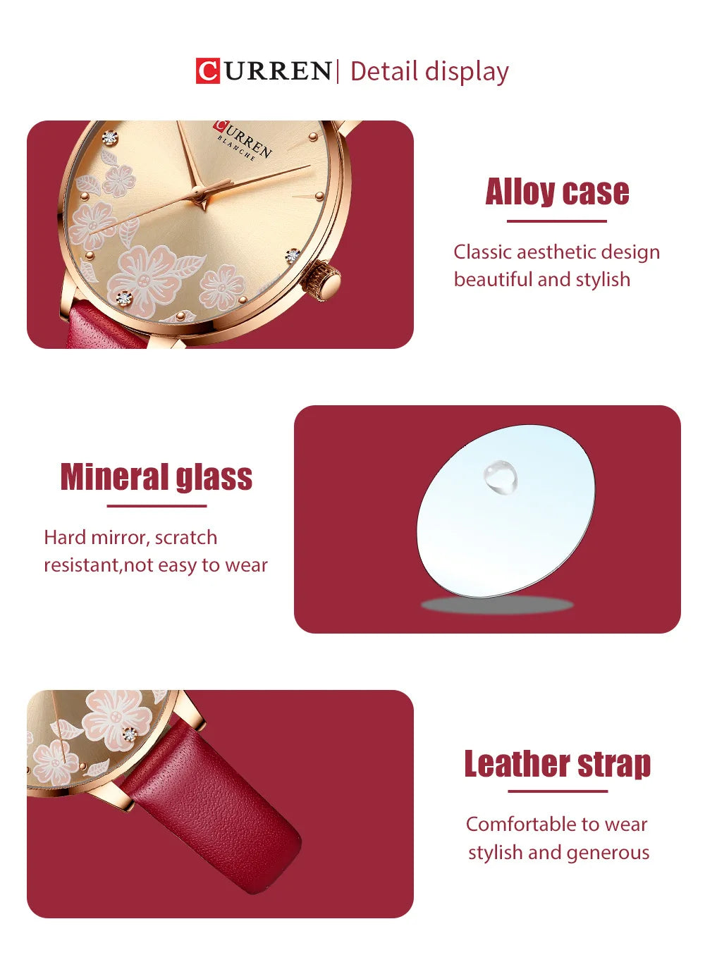 CURREN Top Brand Luxury Ladies Watches Casual Leather Clock Ultra thin Waterproof Quartz Watch Women Fashion Bracelet Wristwatch