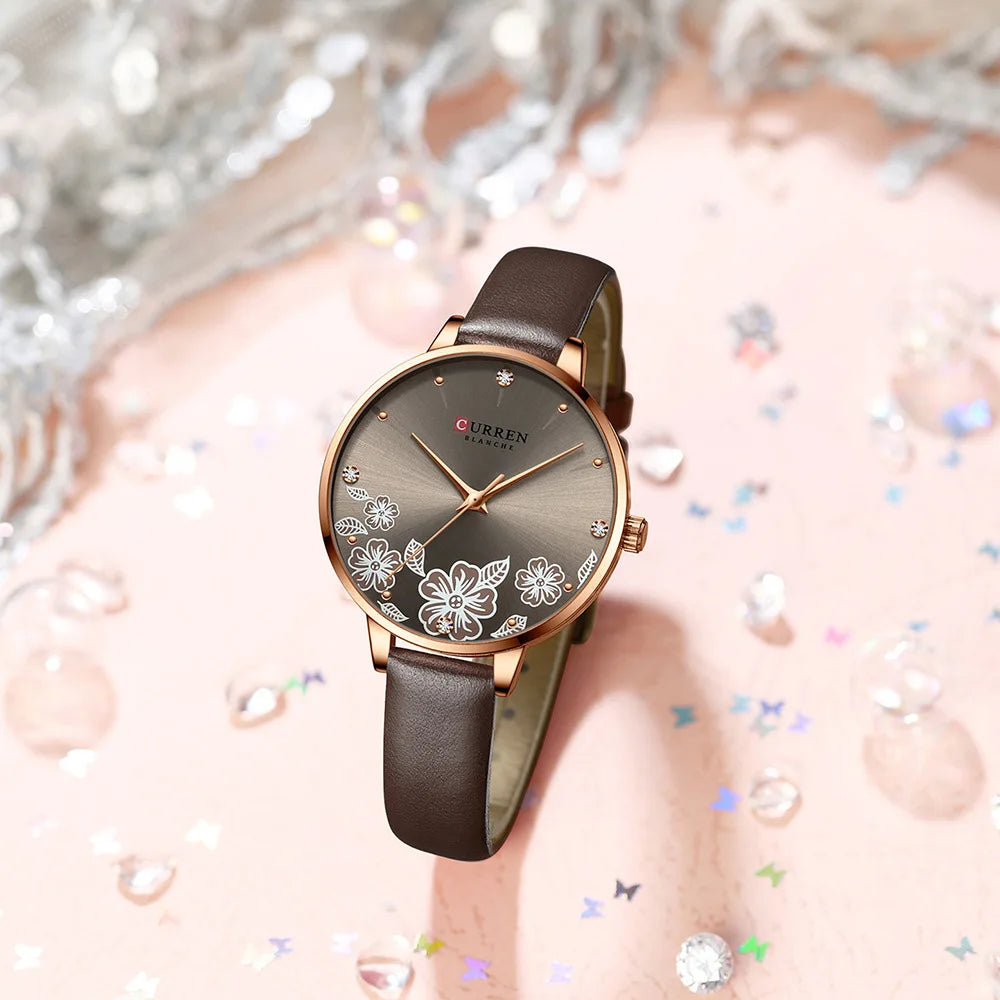 CURREN Top Brand Luxury Ladies Watches Casual Leather Clock Ultra thin Waterproof Quartz Watch Women Fashion Bracelet Wristwatch