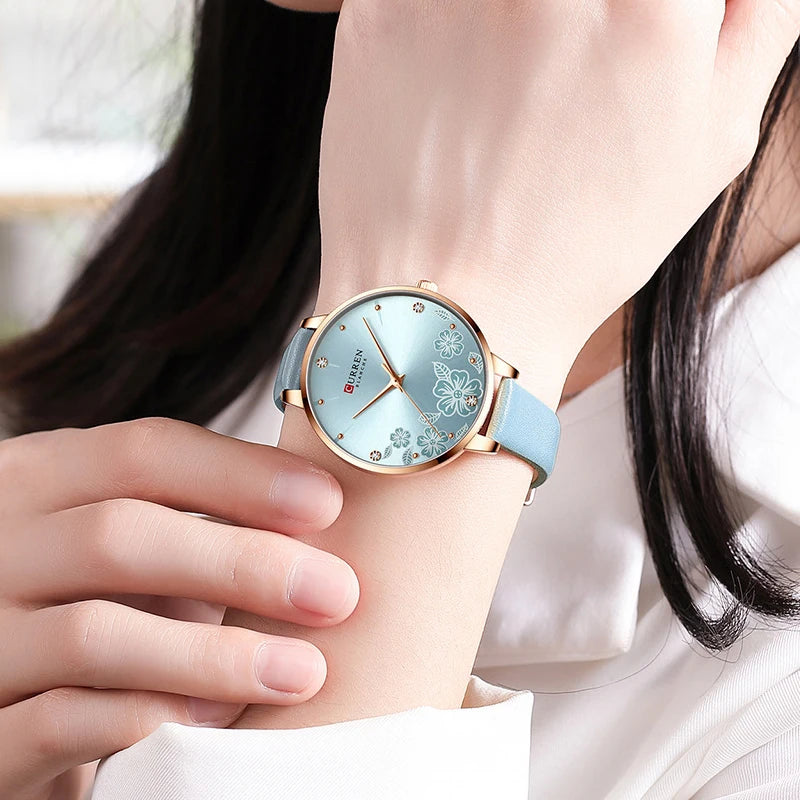 CURREN Top Brand Luxury Ladies Watches Casual Leather Clock Ultra thin Waterproof Quartz Watch Women Fashion Bracelet Wristwatch