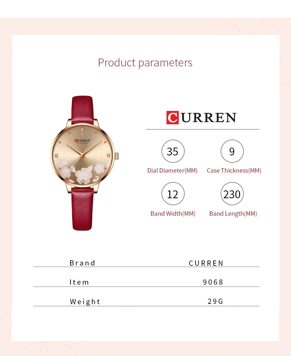 CURREN Top Brand Luxury Ladies Watches Casual Leather Clock Ultra thin Waterproof Quartz Watch Women Fashion Bracelet Wristwatch