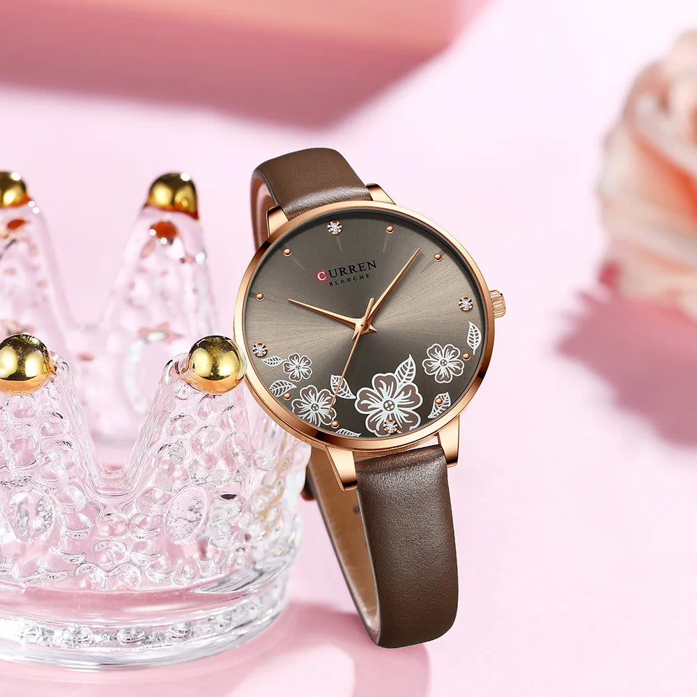 CURREN Top Brand Luxury Ladies Watches Casual Leather Clock Ultra thin Waterproof Quartz Watch Women Fashion Bracelet Wristwatch