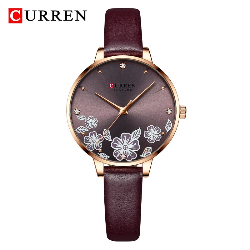 CURREN Top Brand Luxury Ladies Watches Casual Leather Clock Ultra thin Waterproof Quartz Watch Women Fashion Bracelet Wristwatch