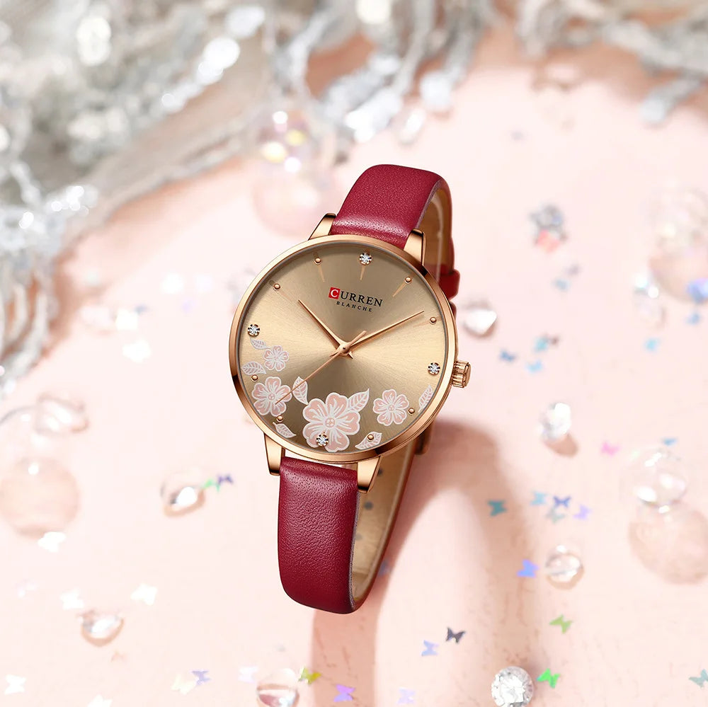 CURREN Top Brand Luxury Ladies Watches Casual Leather Clock Ultra thin Waterproof Quartz Watch Women Fashion Bracelet Wristwatch