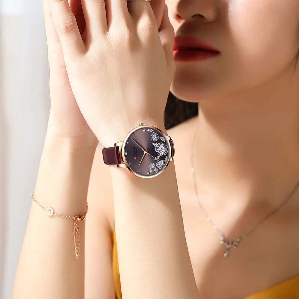 CURREN Top Brand Luxury Ladies Watches Casual Leather Clock Ultra thin Waterproof Quartz Watch Women Fashion Bracelet Wristwatch