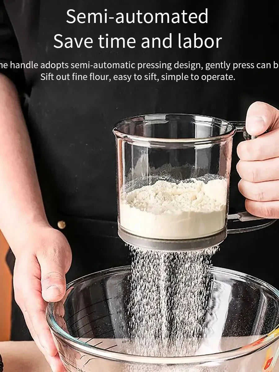Kitchen Baking Cake Flour Sieve 40 Mesh Semi-automatic Filter Sieve Flour Sieve With Capacity Scale