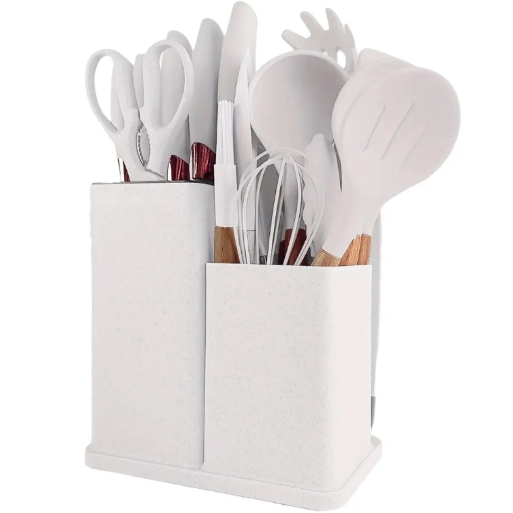 A Set 19 Pcs Pink Kitchen Utensils Silicone Heat-Resistant Cooking Utensils Set Durable Non-Stick Kitchen Tools Kitchen
