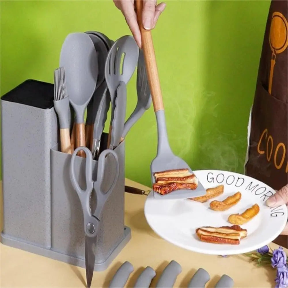 A Set 19 Pcs Pink Kitchen Utensils Silicone Heat-Resistant Cooking Utensils Set Durable Non-Stick Kitchen Tools Kitchen