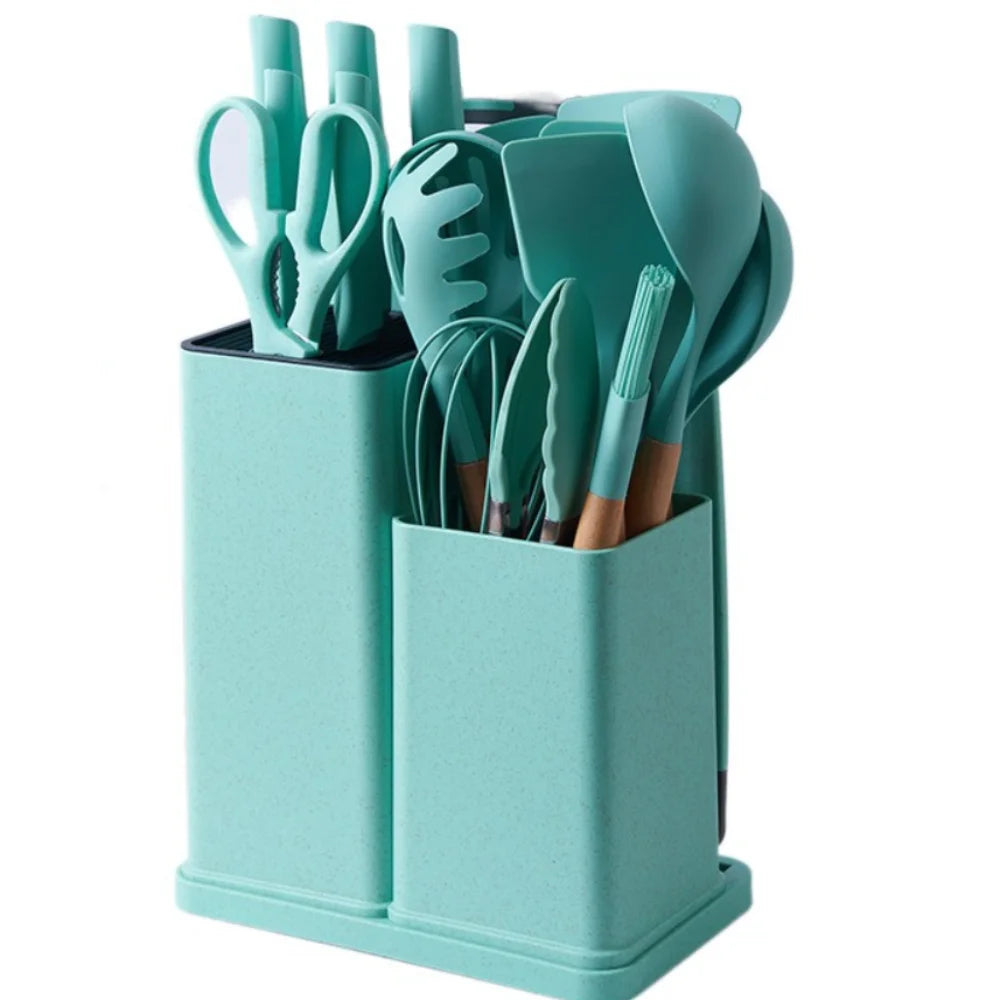 A Set 19 Pcs Pink Kitchen Utensils Silicone Heat-Resistant Cooking Utensils Set Durable Non-Stick Kitchen Tools Kitchen