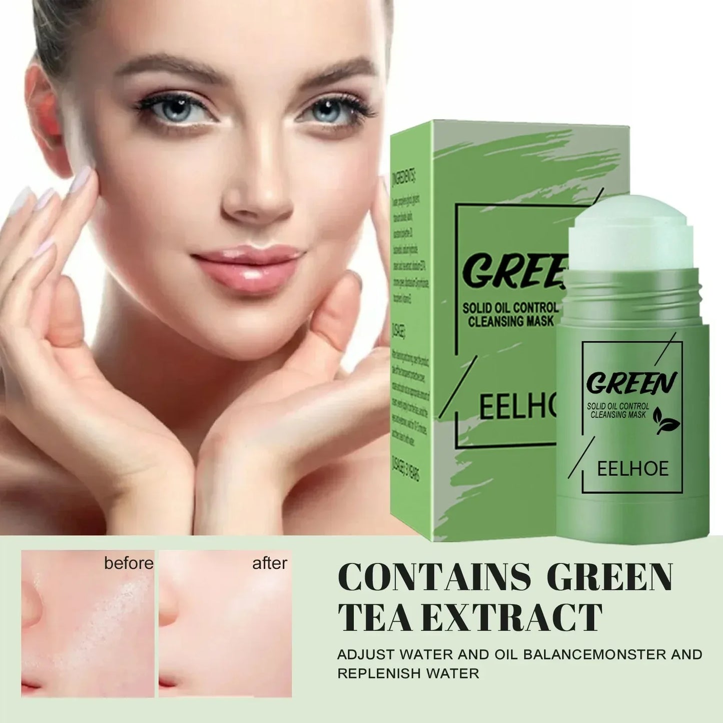 Face Clean Mask Green Tea Stick Deep Cleansing Mud Film Oil Control Remove Blackheads Pores Shrink Beauty Skin Set for Travel