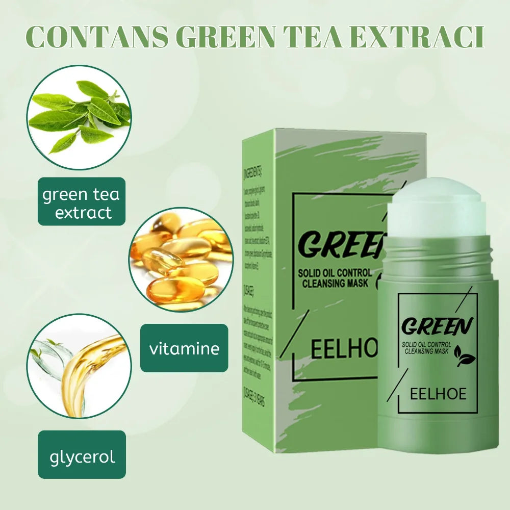 Face Clean Mask Green Tea Stick Deep Cleansing Mud Film Oil Control Remove Blackheads Pores Shrink Beauty Skin Set for Travel