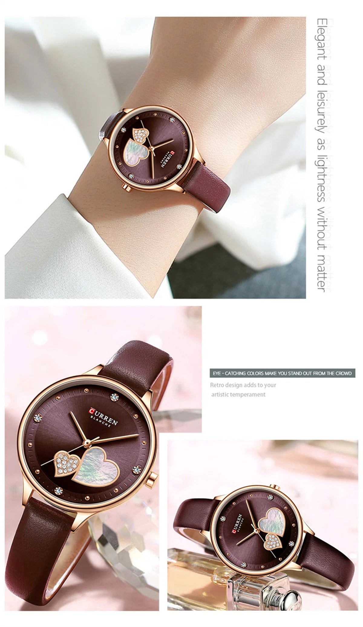 Curren 9077 watches for woman Top Brand Luxury Female Waterproof Clock Leather Bracelet Love Ladies Wristwatch reloj mujer