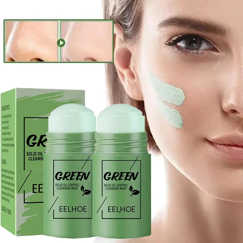 Face Clean Mask Green Tea Stick Deep Cleansing Mud Film Oil Control Remove Blackheads Pores Shrink Beauty Skin Set for Travel