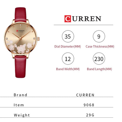 CURREN Top Brand Luxury Ladies Watches Casual Leather Clock Ultra thin Waterproof Quartz Watch Women Fashion Bracelet Wristwatch