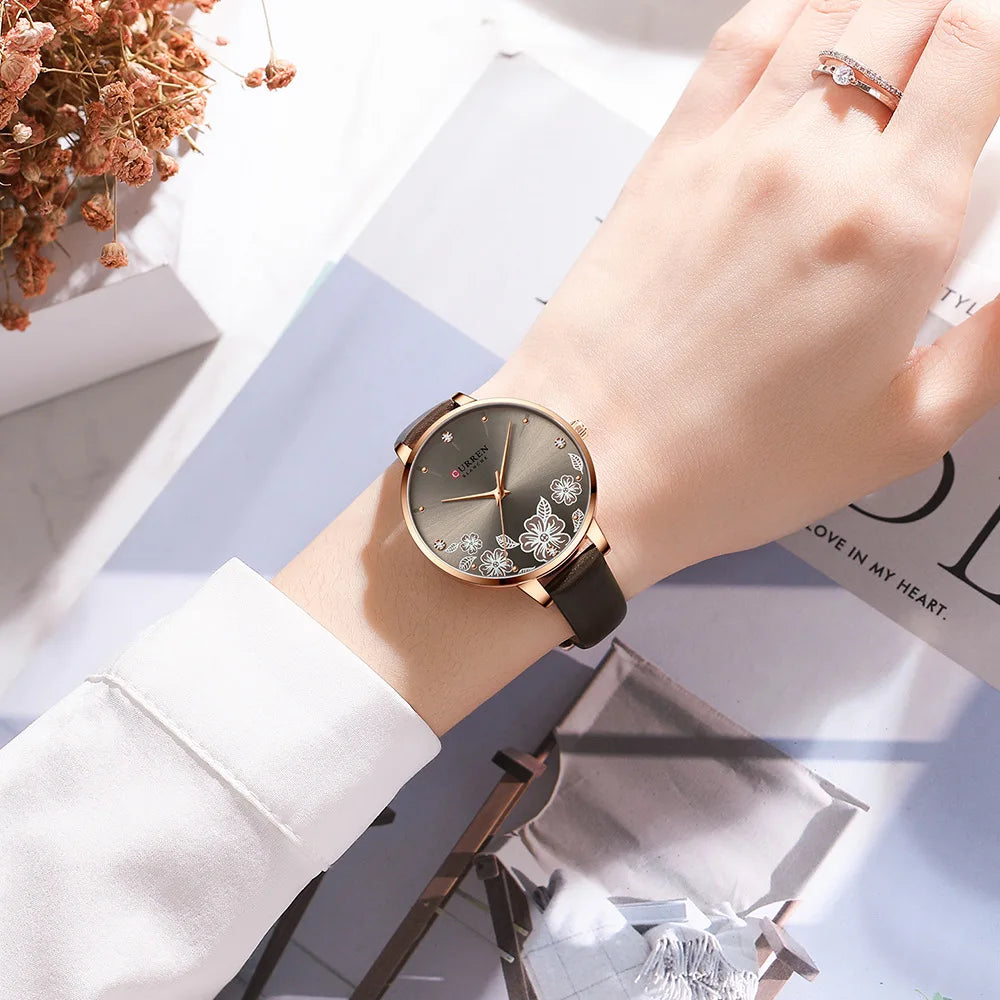 CURREN Top Brand Luxury Ladies Watches Casual Leather Clock Ultra thin Waterproof Quartz Watch Women Fashion Bracelet Wristwatch