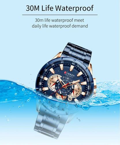 Curren 8363 Men Watch Business Casual Fashion Wristwatch 6-Hand Chronograph Quartz Luxury Relogio Masculino