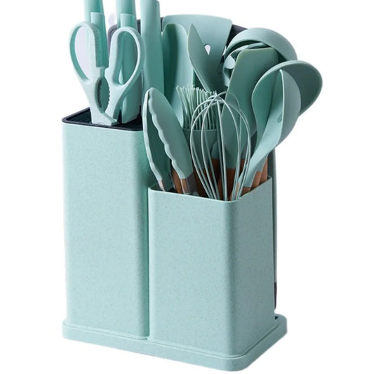 A Set 19 Pcs Pink Kitchen Utensils Silicone Heat-Resistant Cooking Utensils Set Durable Non-Stick Kitchen Tools Kitchen