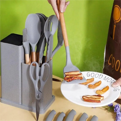 A Set 19 Pcs Pink Kitchen Utensils Silicone Heat-Resistant Cooking Utensils Set Durable Non-Stick Kitchen Tools Kitchen