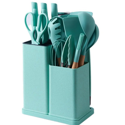 A Set 19 Pcs Pink Kitchen Utensils Silicone Heat-Resistant Cooking Utensils Set Durable Non-Stick Kitchen Tools Kitchen