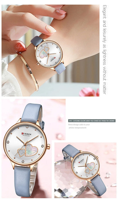 Curren 9077 watches for woman Top Brand Luxury Female Waterproof Clock Leather Bracelet Love Ladies Wristwatch reloj mujer