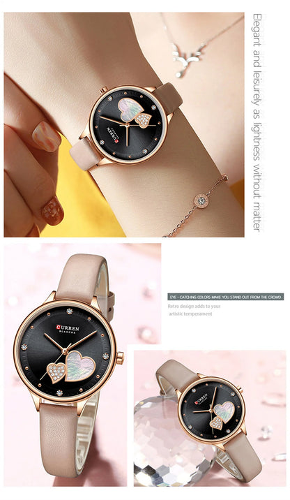Curren 9077 watches for woman Top Brand Luxury Female Waterproof Clock Leather Bracelet Love Ladies Wristwatch reloj mujer